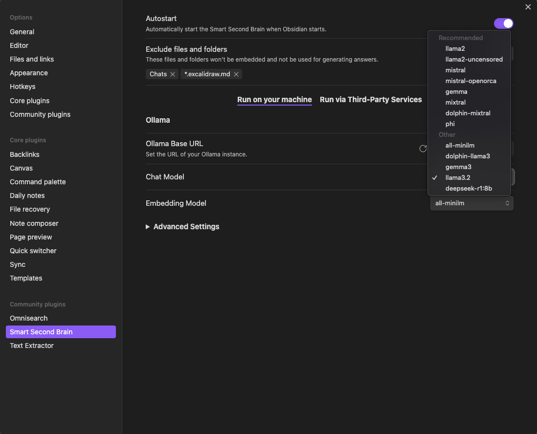 Smart Second Brain Settings